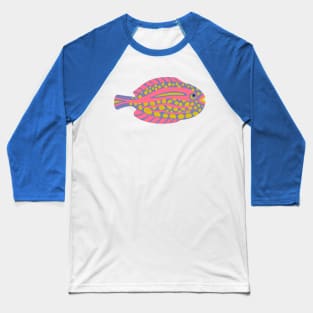 TROPICAL ZONE SINGLE SPOTTED FISH Coral Reef Undersea Ocean Sea Creatures in Bright Pink Purple Yellow on Green - UnBlink Studio by Jackie Tahara Baseball T-Shirt